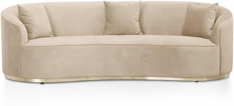 Pixa Homes Pixahomes Modern Curved Velvet Sofa with Gold Base - Beige, 3-Seater (210cm) - Image 1